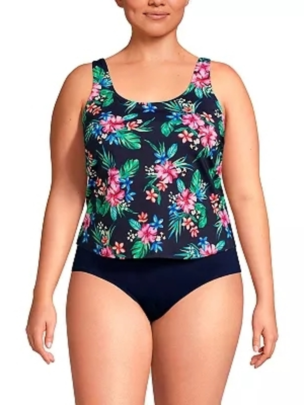 Lands' End Navy Floral Fauxkini
